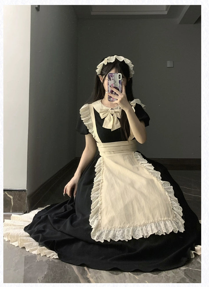 With PUJI~Kiss Kiss~Vintage Lolita OP Dress Maid Lolita Dress   