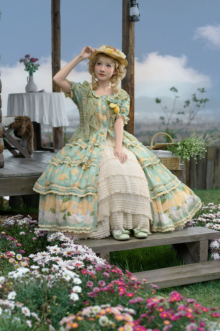 Miss Point~Lemon Chick~Country Lolita Printed OP With Button Front 42984:760396