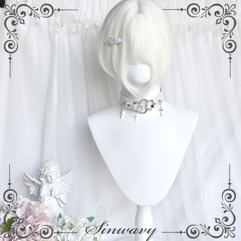 Sinwavy - White Gothic Lolita Wig, Roman Curls & Long Wavy A Short Hair Only