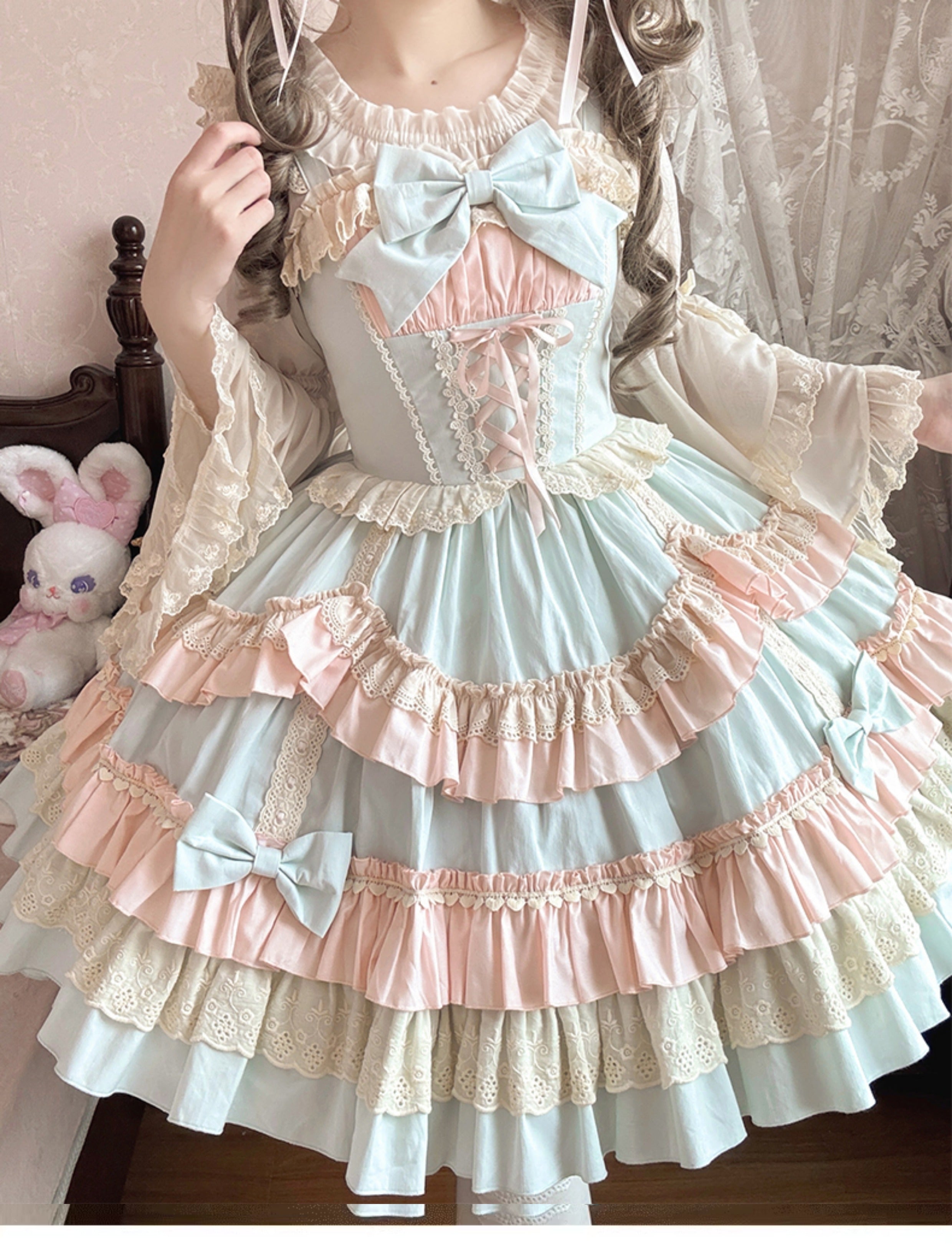 ZhiJinYuan - Sweet Mousse - Sweet Lolita JSK in Playful Colors with Bow Decoration