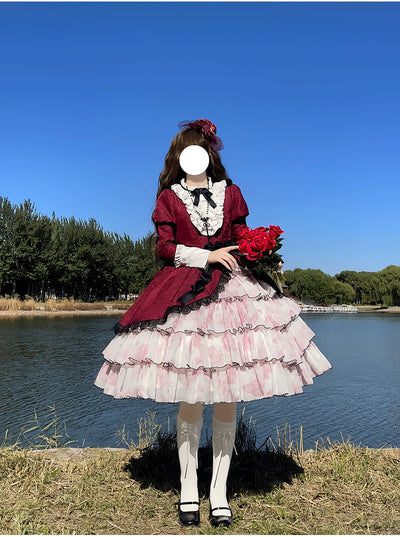 Buling Moon~Vintage Elegant Lolita OP Dress Black White Dress S Red OP 