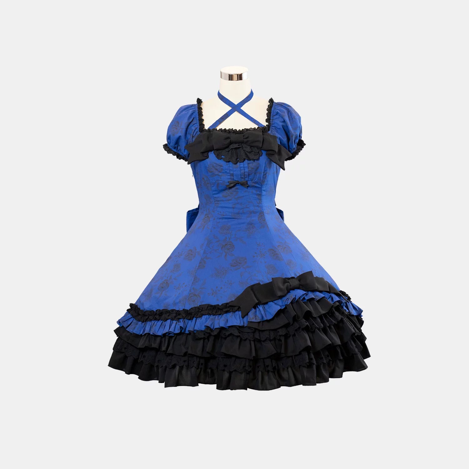 Bliss Bouquet - Cotton Old School Lolita Dress, Rose Print and Layered Hem (L M) 45656:857123
