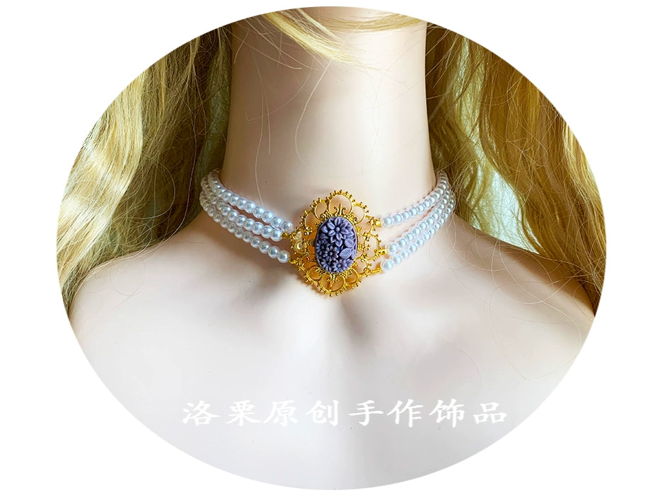 Luo Li~Wedding Lolita Necklace Multi-layer Pearl Pendant Y style  