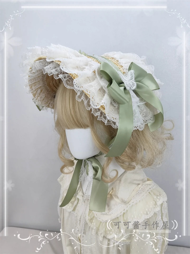 Cocoa Jam~Country Lolita Bonnet Lace Flower Flat Cap Multicolors Customized 36112:524716