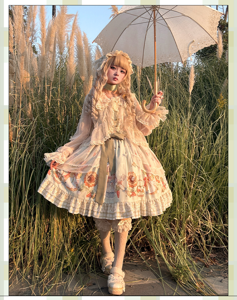 Bunny Harvest Season - Country Lolita Peter Pan Collar OP, Bunny Print JSK 44533:811850