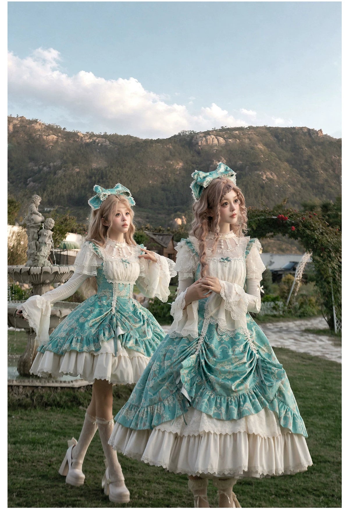 Old Courtyard Floral Letter - Classic Lolita Printed JSK Dress Set, Drawstring Lift-up Hem 46102:875292