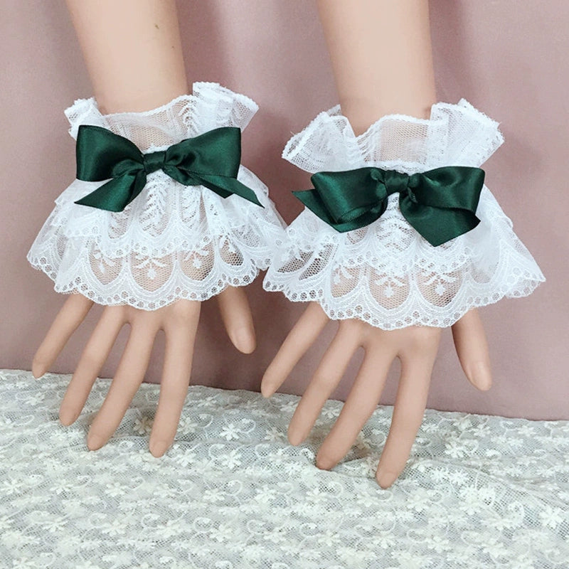 (BFM)BeiBei Handmade~Kawaii Lolita Cuffs Hand Sleeves Lace Bracelet Dark green cuffs  
