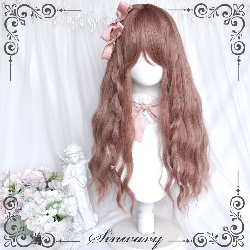 Sinwavy~Oolong Milk Tea~Long Curly Pink-Brown Lolita Wig pink-brown  