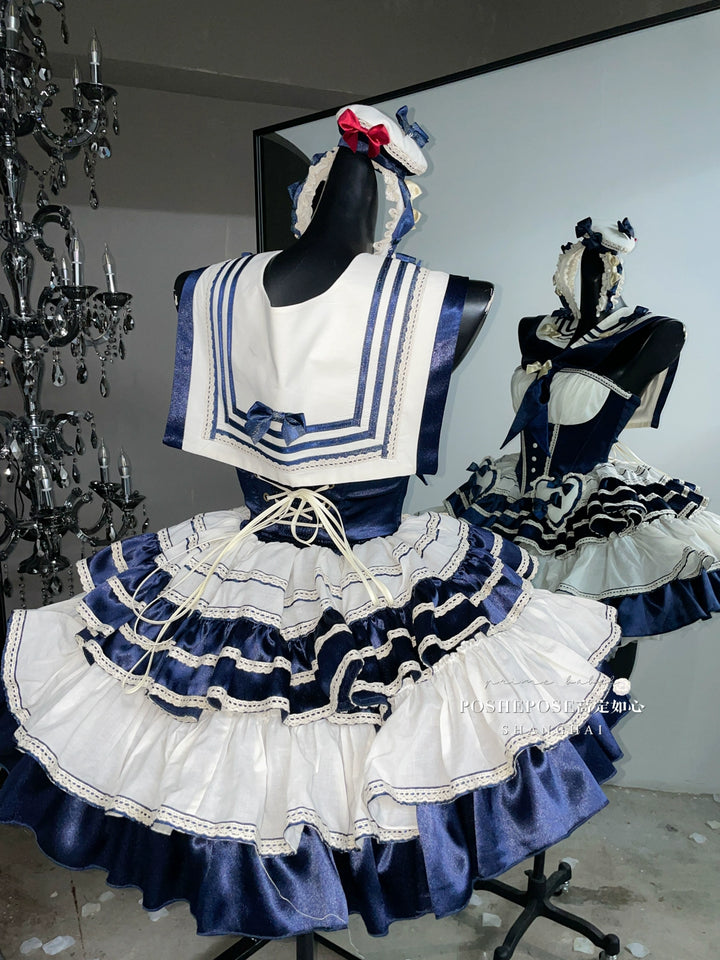 POSHEPOSE~Girl's Shore~High-End Sailor Lolita Dress Set   