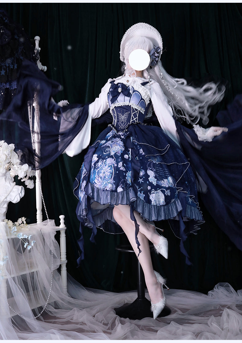 YingLuoFu~Original Elegant Lolita Blue Lolita JSK   