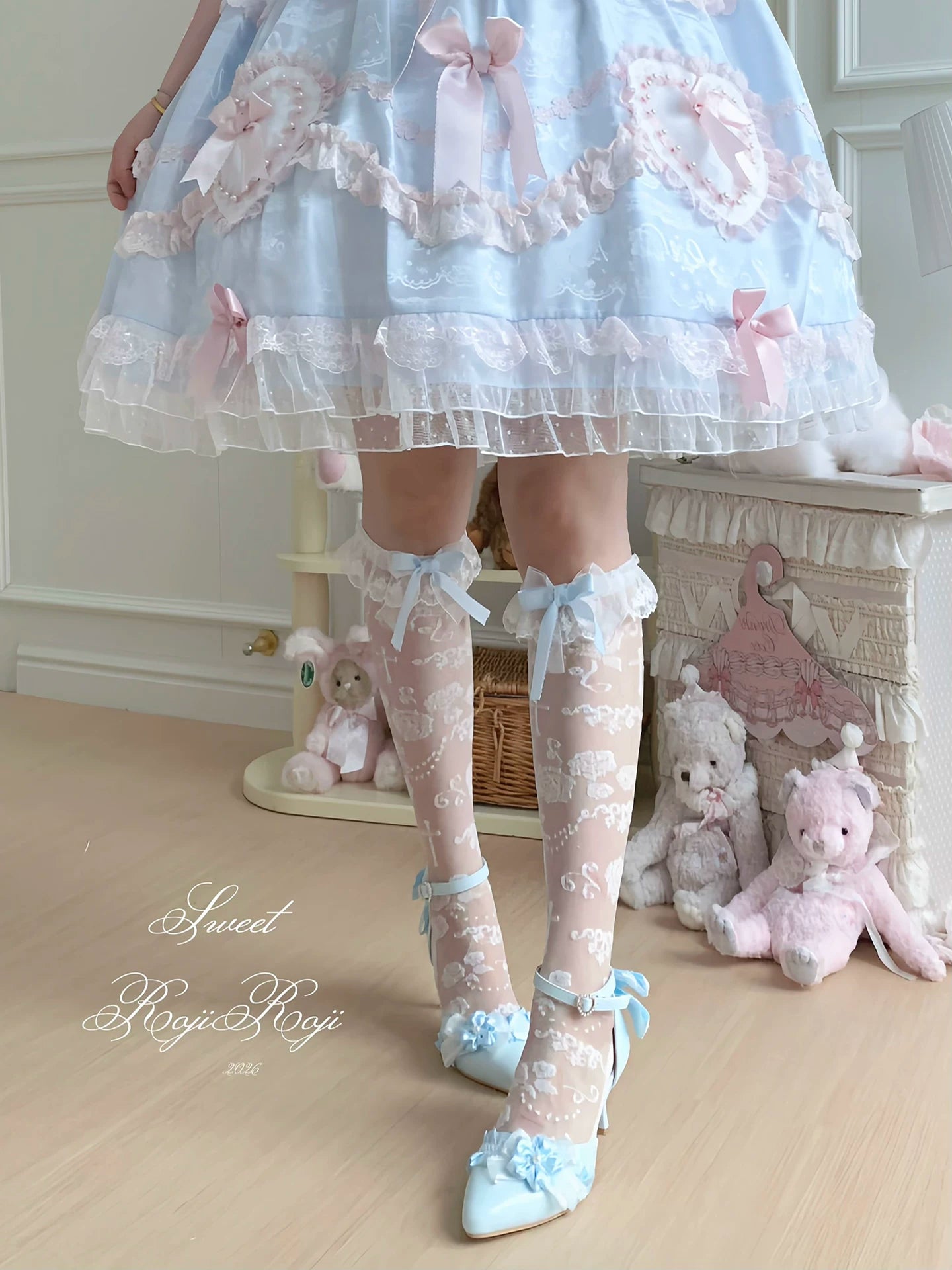 Summer Sweet Lolita Rose Jacquard Bow Socks 45682:858152