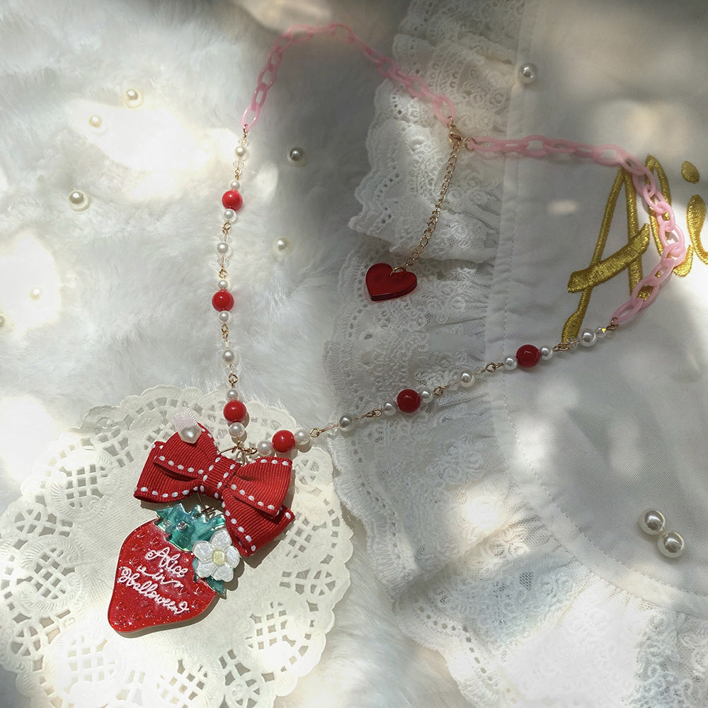 (Buyforme)Halloween Alice~Lolita Strawberry Accessory Set classic pink necklace  