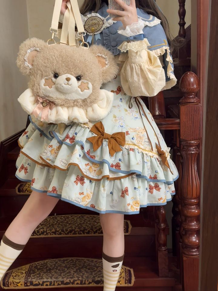 Cheese Mee Mee~Seaside Tea Party~Sweet Lolita Dress Cute Print JSK and Cape