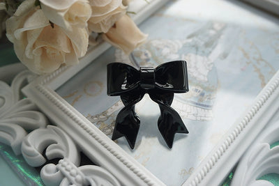 Cat Tea Party~Vintage Lolita Bowknot Ring Adjustable Ring Black  
