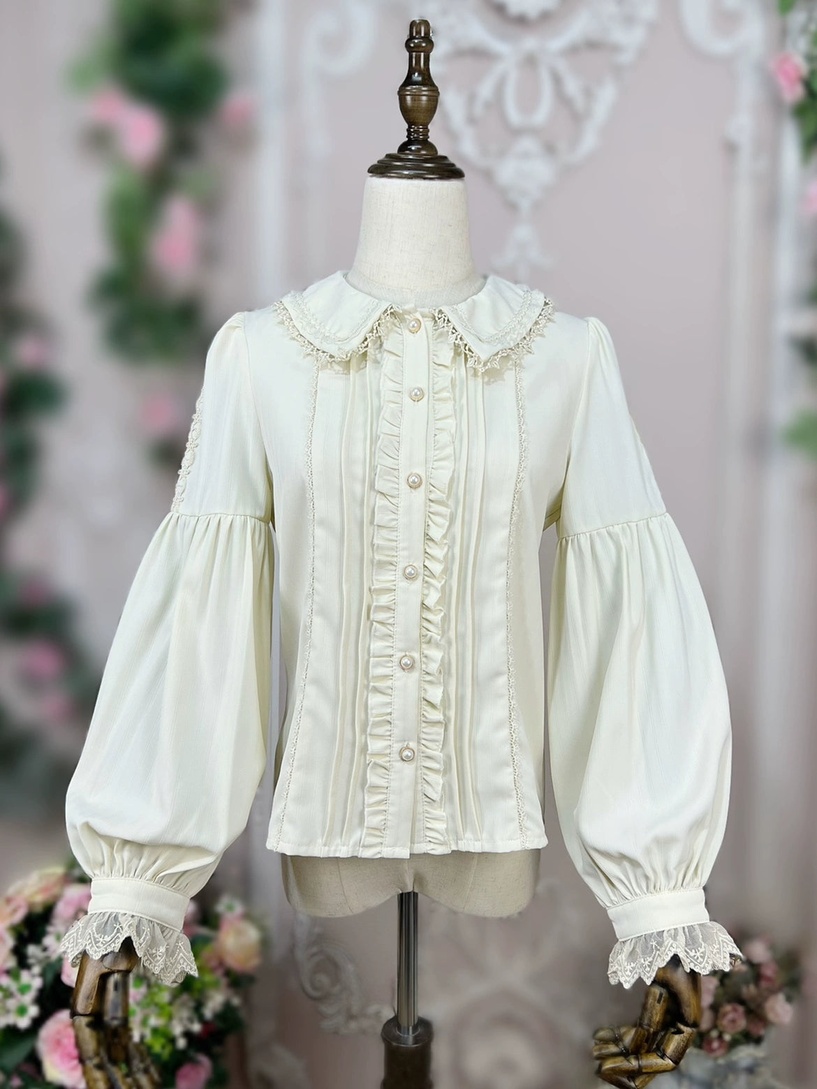 DMFS Lolita - Sweet Lolita Blouse Winter Doll Collar Shirt Long Sleeve Fit Top S Apricot