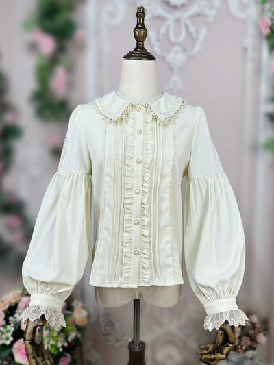 DMFS Lolita~Sweet Lolita Blouse Winter Doll Collar Shirt Long Sleeve Fit Top S Apricot 