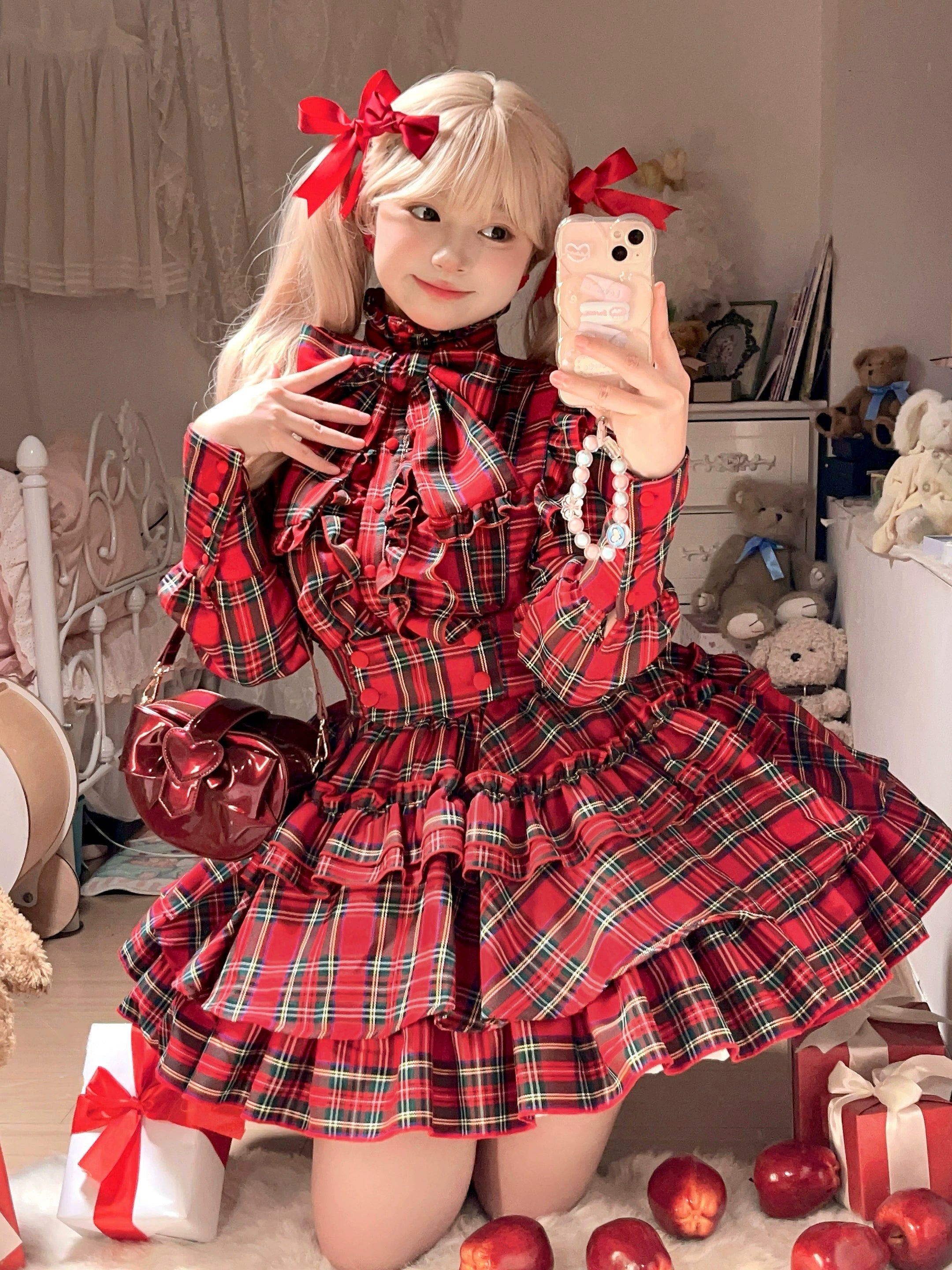 CATCOCOON - Humanoid Gift Box - Christmas Plaid Lolita Blouse & SK 44028:792581