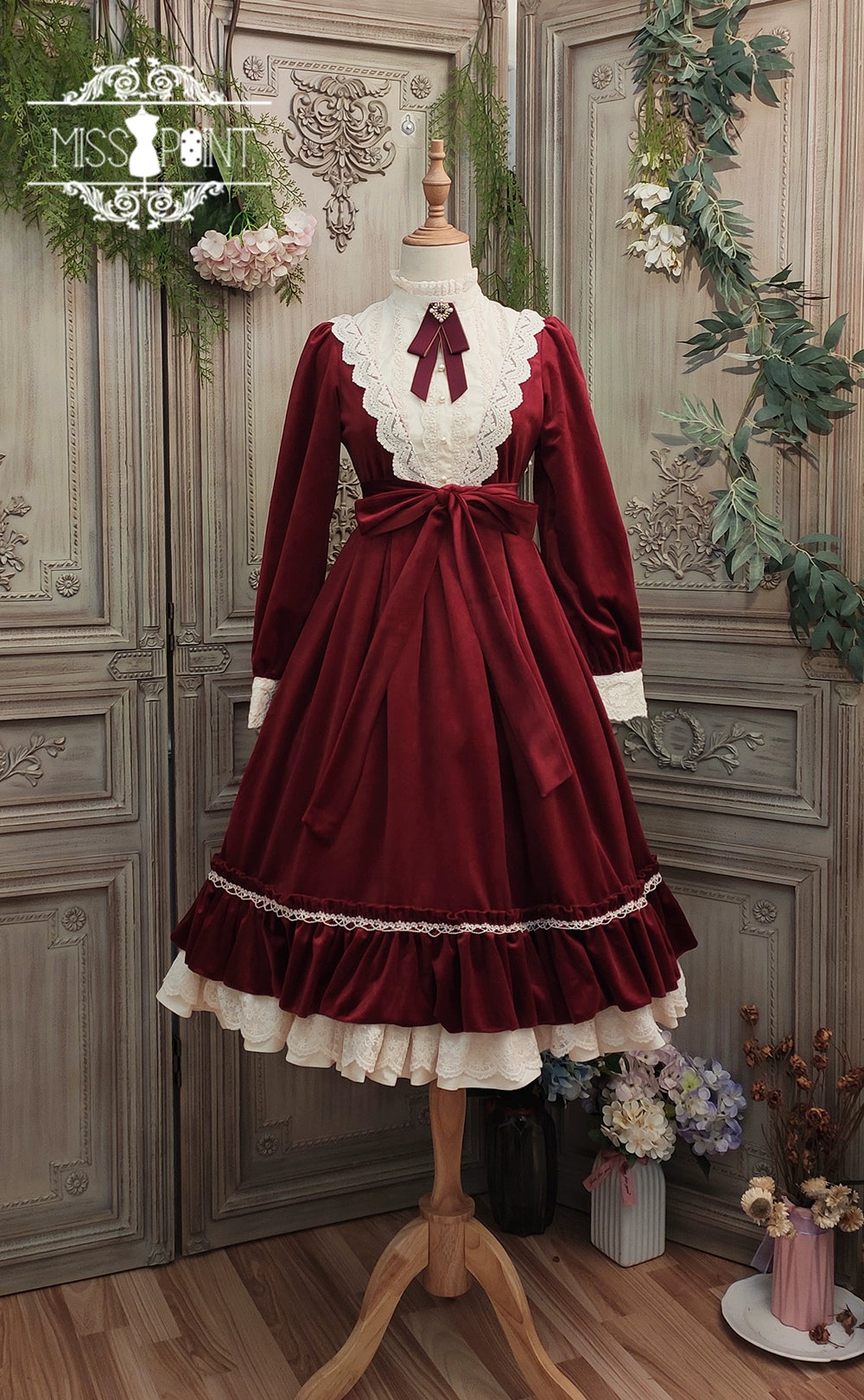 (BFM)Miss Point~Customized Lolita Dress Vintage Elegant Velvet OP Dress (2XL L M S XL XS) 32520:391584