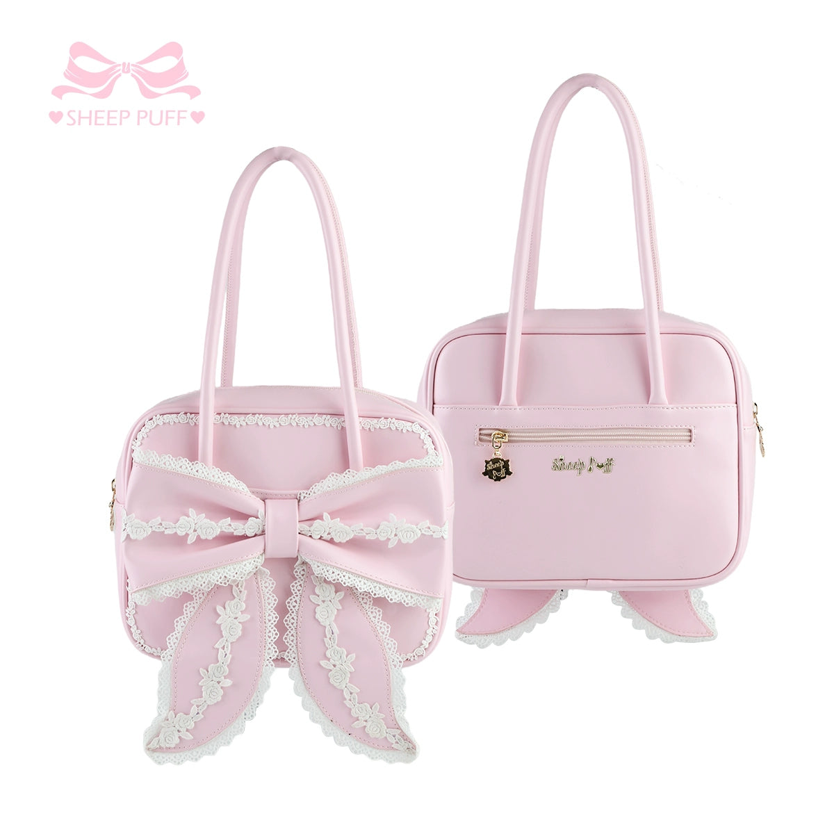 Sheep Puff - Old School Lolita Bag, Ear-Like Bow & Floral Lace (Pink) 43634:782091