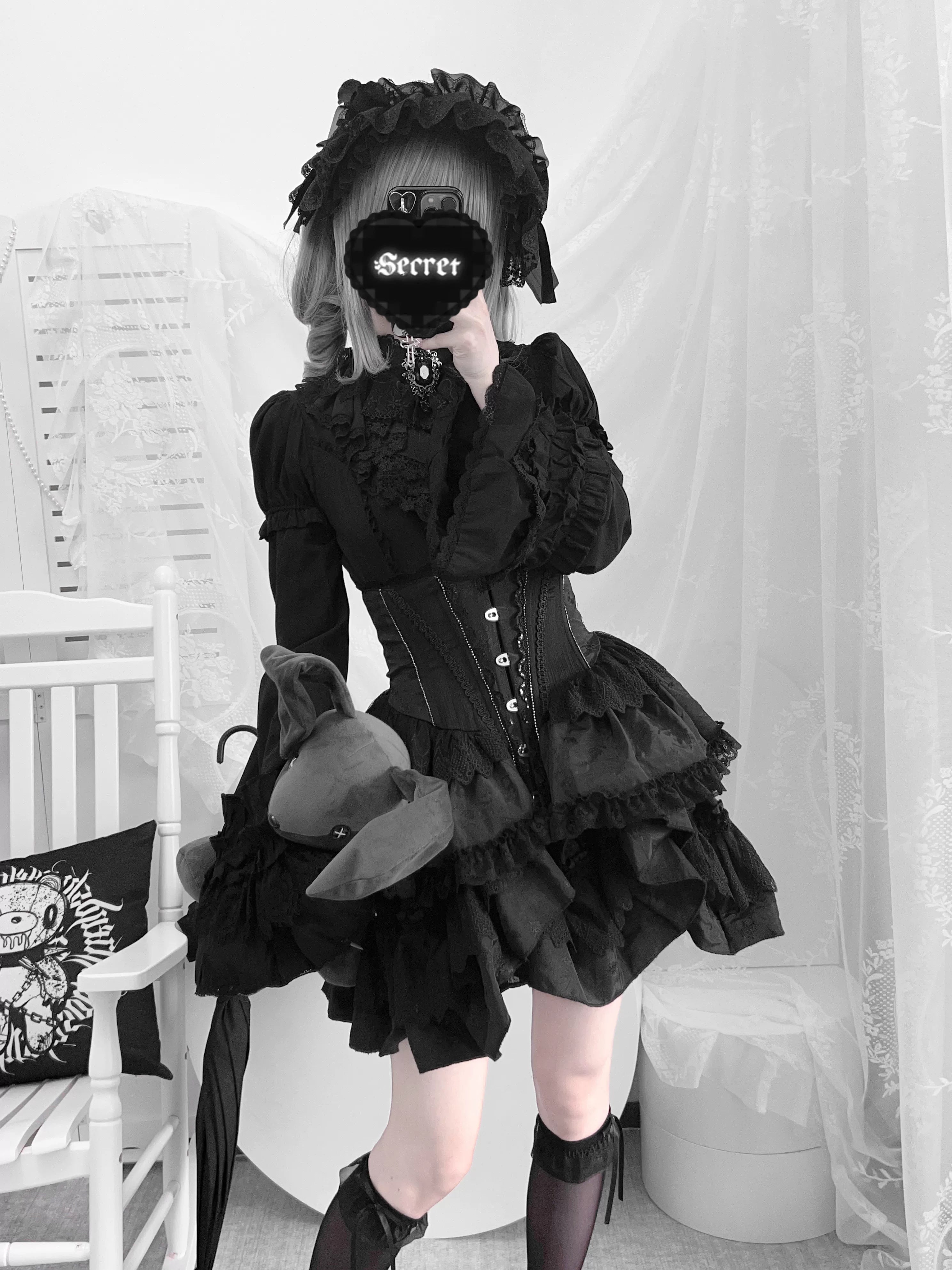 Eclipse Night - Gothic Lolita Shirt Set, Boning Corset Skirt 44391:807282