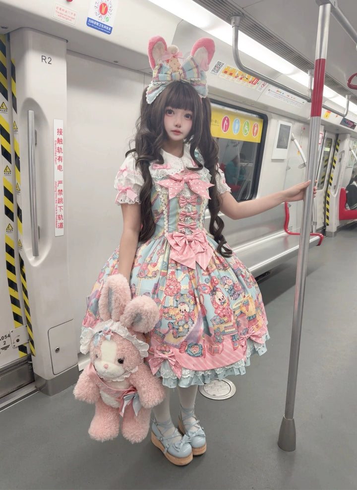 Star Fantasy~Rainbow Buffet Bunny~Candy-Like Kawaii Lolita Dress Suit with Plus Size Shirt 42807:756812
