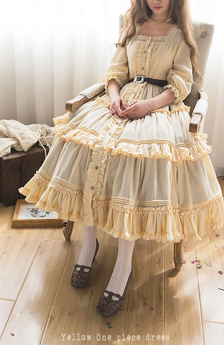 JS Lolita~Jenny and Mentha Tea~Elegant Lolita Square Neckline OP Dress free size apricot OP 