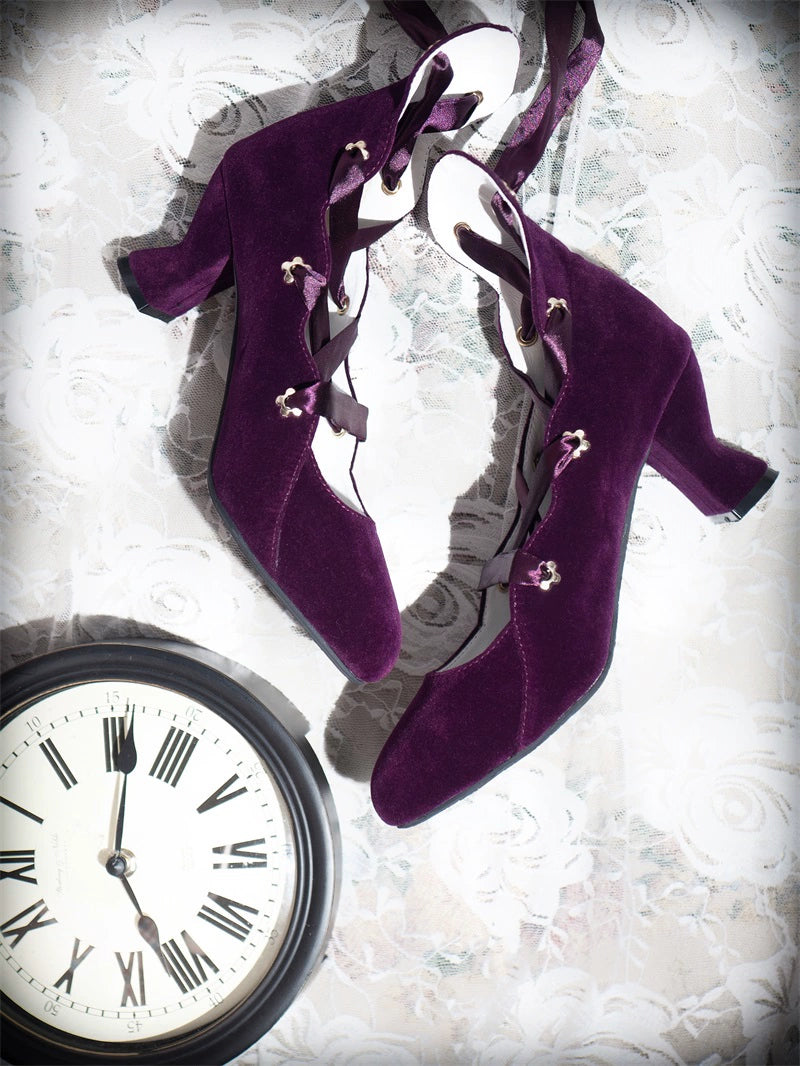 MR.Qiutian - Forbidden Dance - Elegant Lolita Velvet Shoes, Adjustable Lace-Up Straps 43837:786390