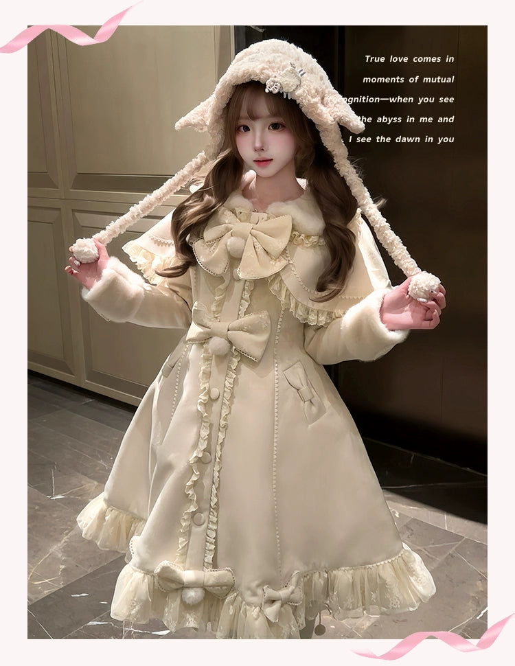 Mengfuzi - Nico Bunny - Winter Sweet Lolita Overcoat, Detachable Cape 44102:795391