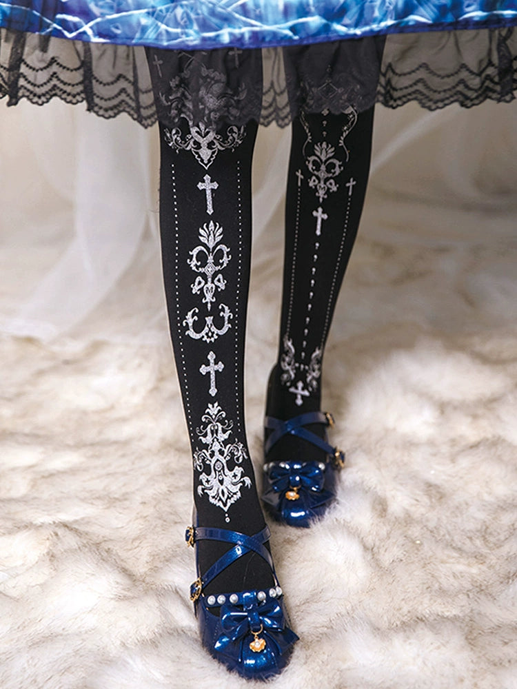 Wulala Mew~Elegant Lolita Pantyhose Daily Gold Foil Printing Tights 32880:403194