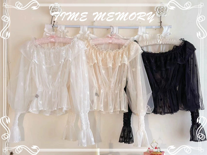 Time Memory~Layered Heart~Sheer Classic Shirt with Mutton Sleeves & Polka Dot 42821:757760