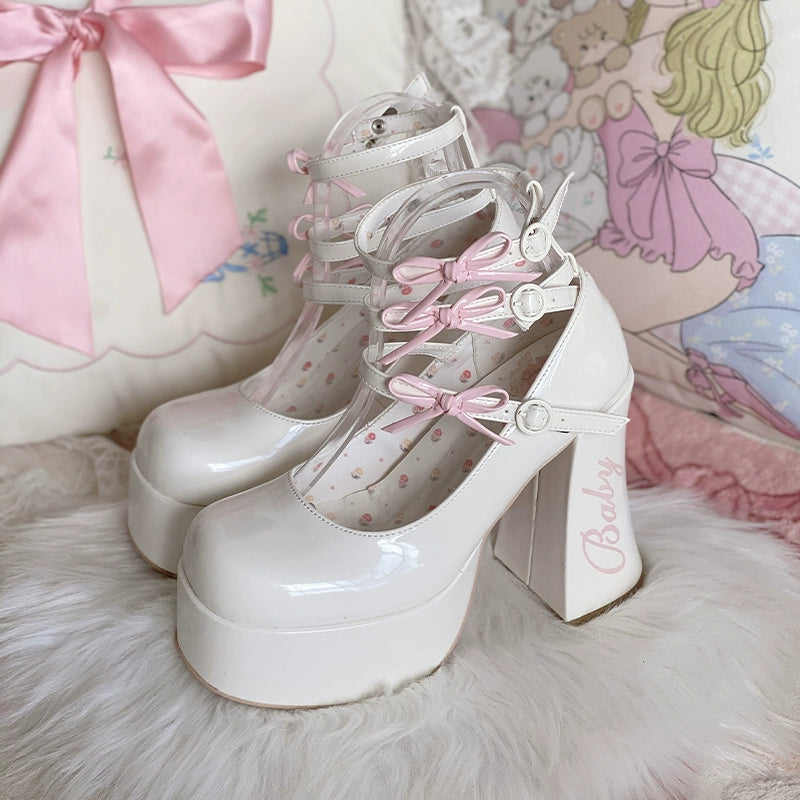 Pure Tea For Dream~Barbie Diary~Sweet Lolita Shoes Bow Platform High Heel Shoes 34 Milky White 