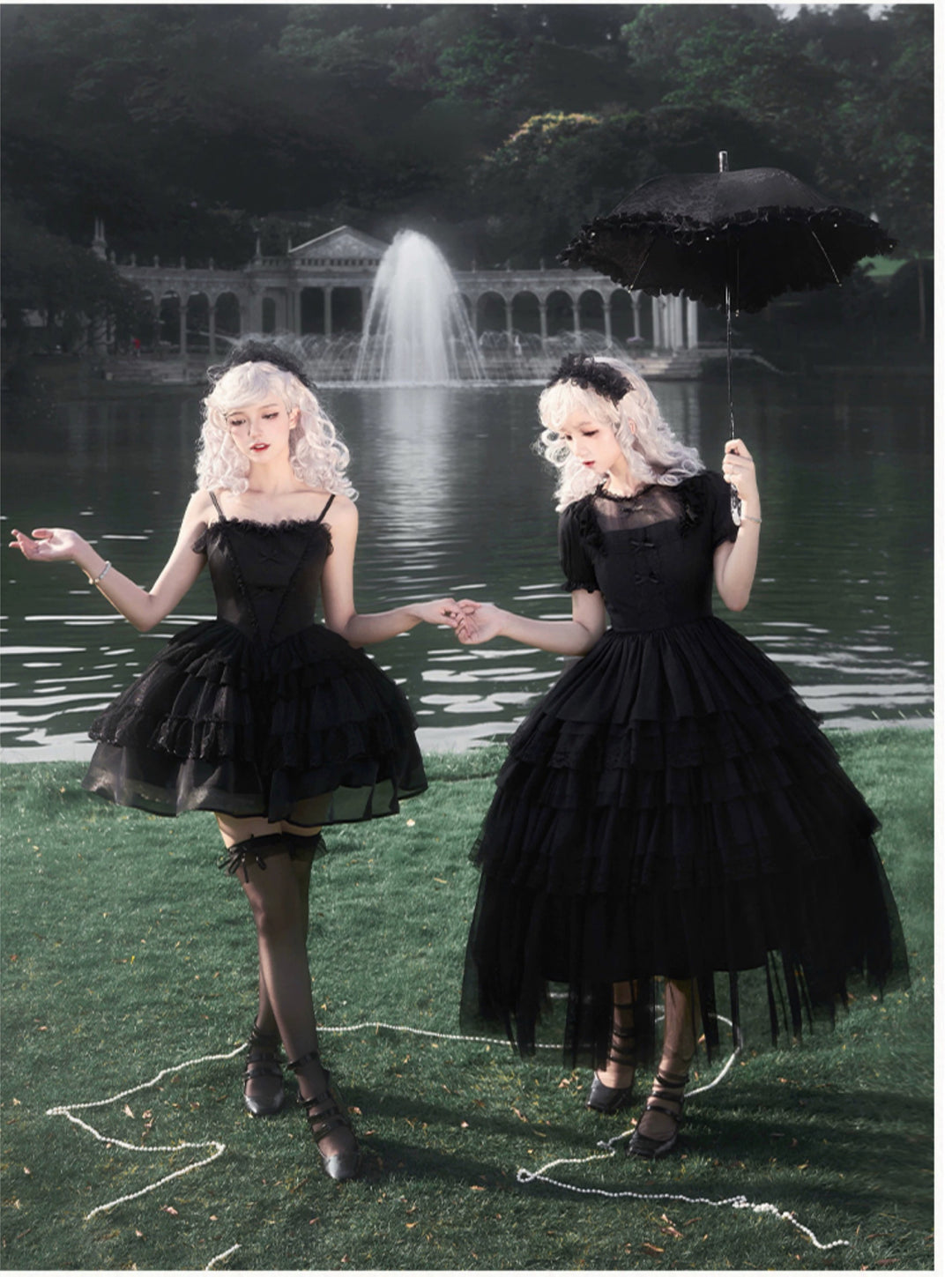 With PUJI~Ivory Tower Enhance~Elegant Lolita JSK Dress Tiered Drawstring OP
