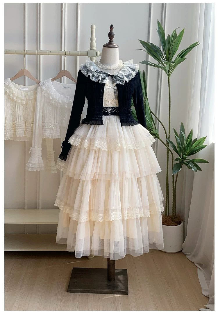 Morning Dew - Elegant Lolita Cardigan, Ruffle & Butterfly Pattern