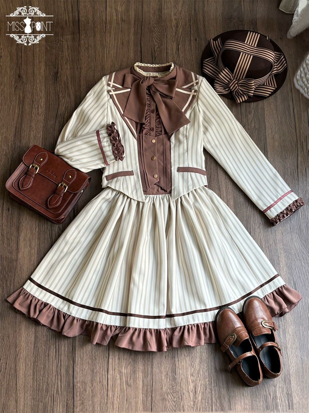 Miss Point - Classical Chocolate - Classic Lolita Jacket Elegant Striped Short Outwear