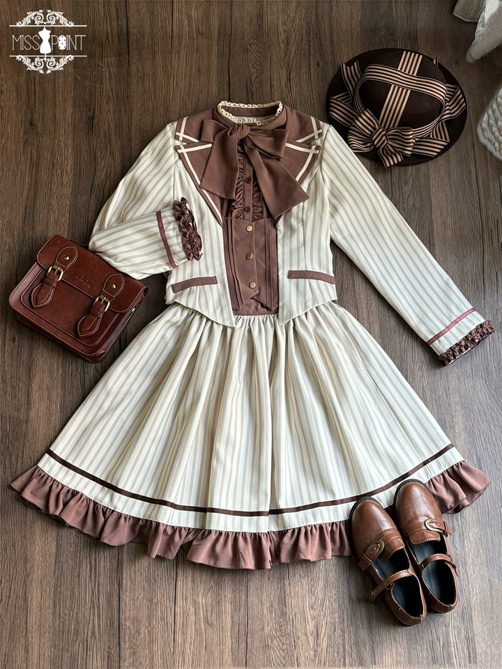 Miss Point~Classical Chocolate~Classic Lolita Jacket Elegant Striped Short Outwear