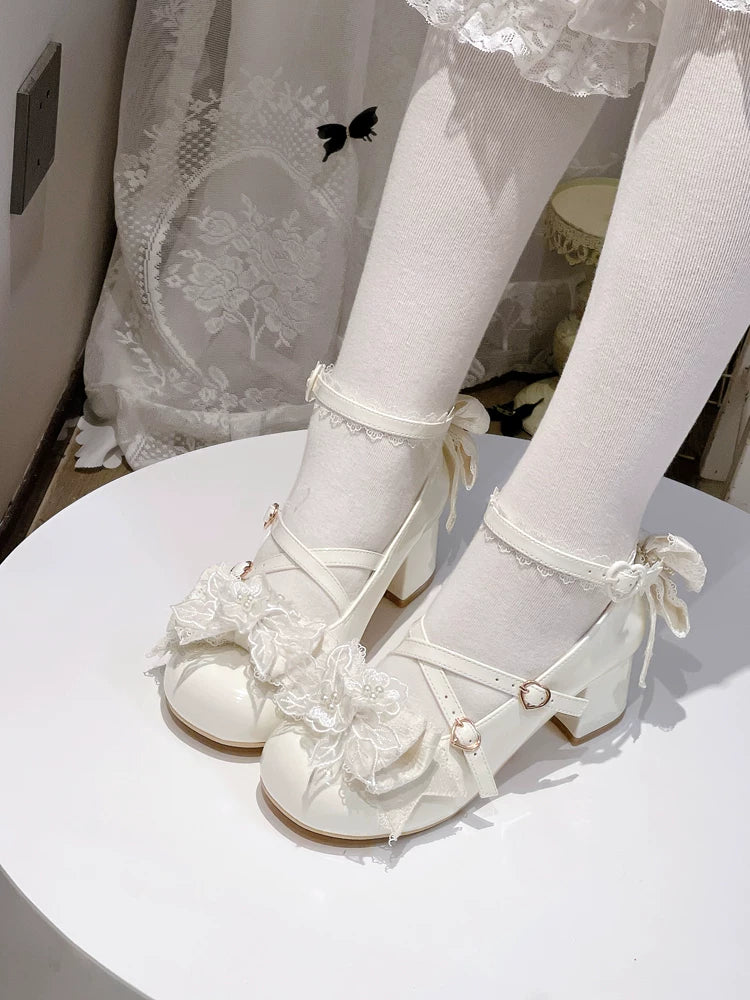 Spring Sakura - Wedding Sweet Lolita Heels Shoes, Floral Accent