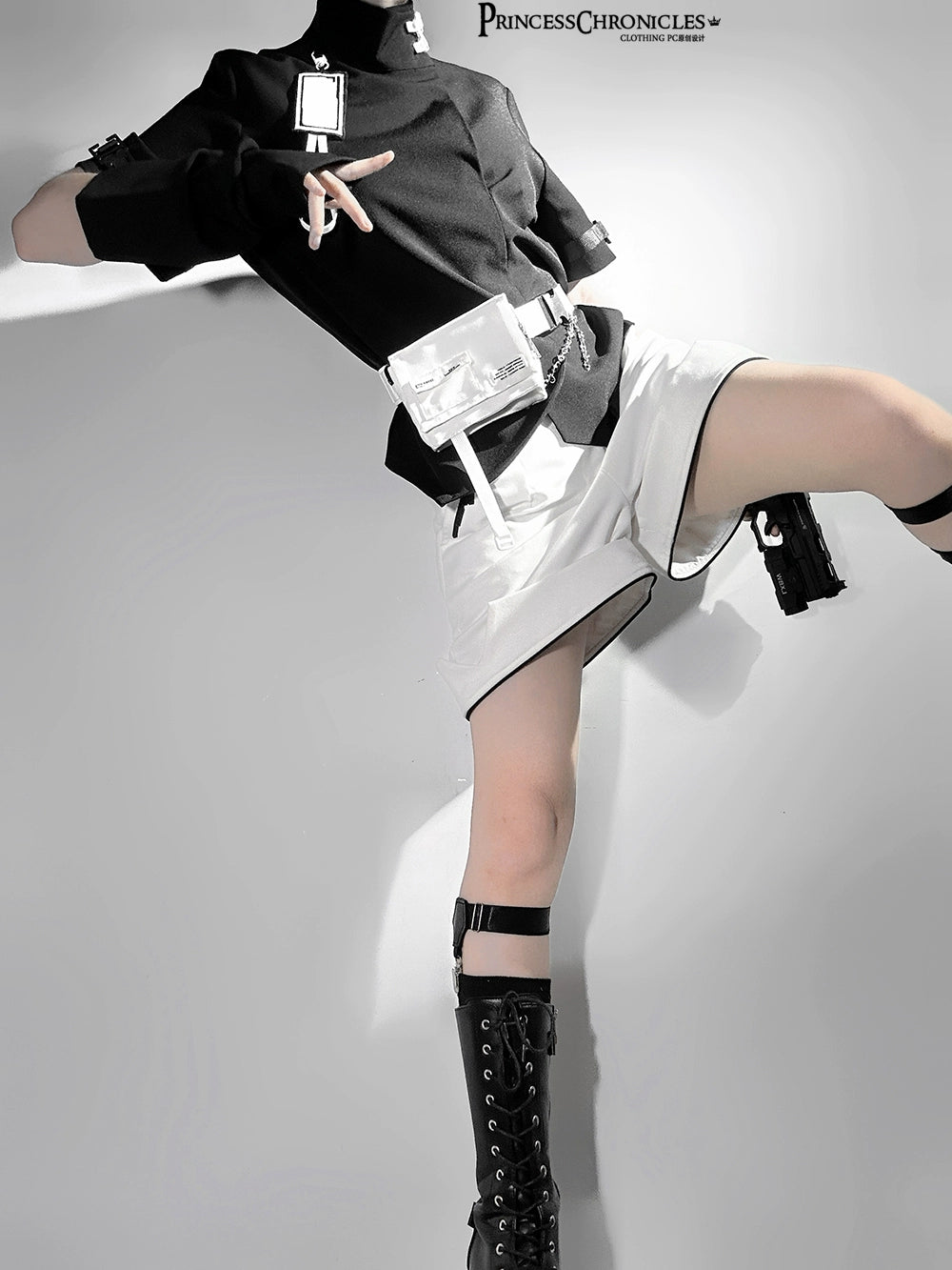 Princess Chronicles - White Cat - Futuristic Style Cool Lolita Pants Suit With Cat Ear Coat 39562:628486