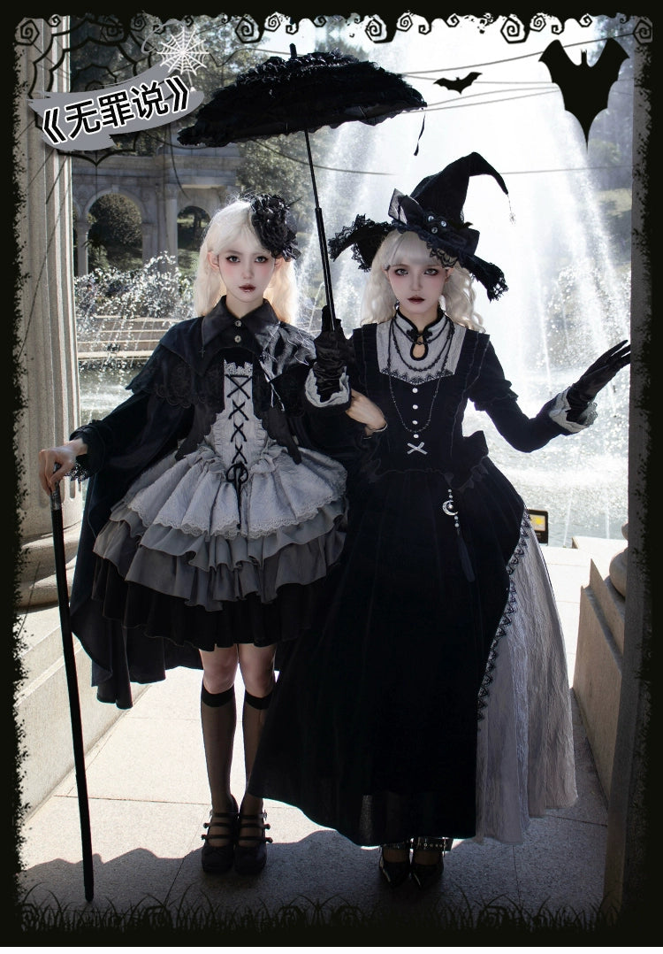 With Puji~Innocent Talk~Halloween Chinese Style Lolita OP Black-silver Gray Dress   