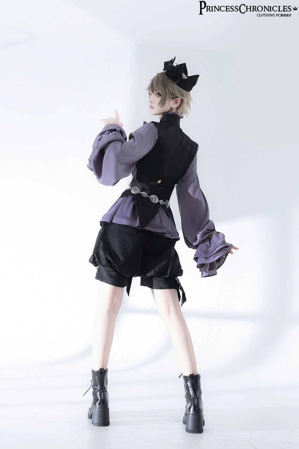 Princess Chronicles~Rabbit Hunt 2.0~Ouji Lolita Retro Cool Purple Shirt Shorts Set   