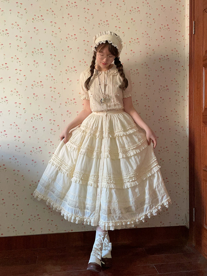 Miss Point~Cat Rose Tea~Elegant Lolita SK Pure Cotton Open-front Skirt