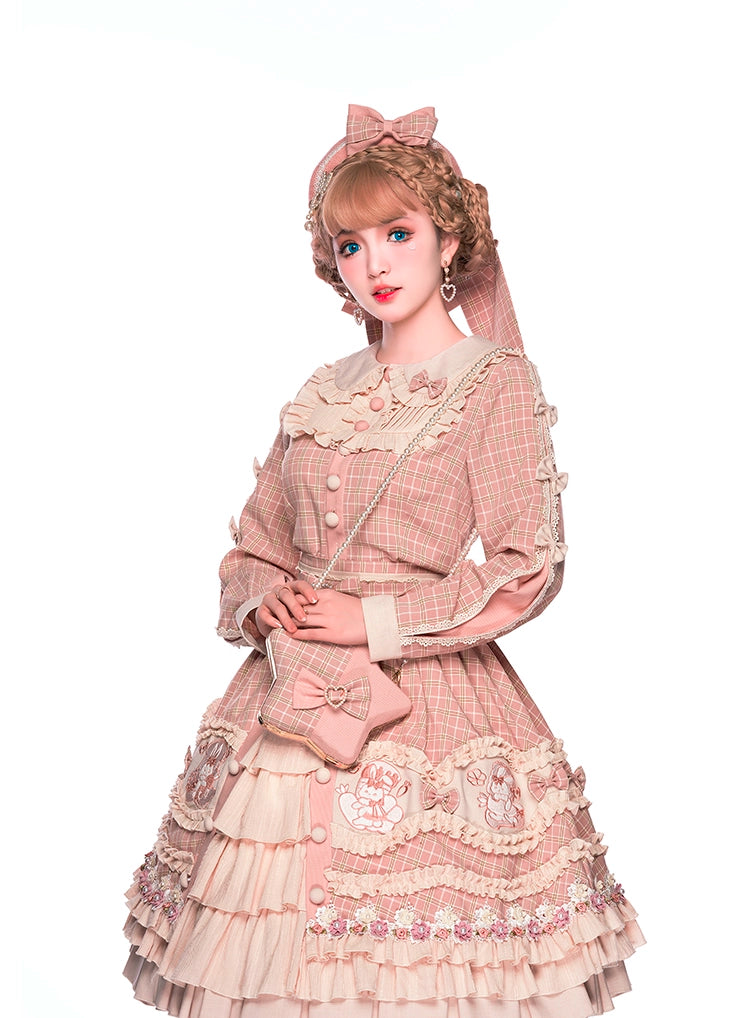 Youpairui~Helford~Sweet Coordinated Lolita Suit Pink Plaid Lolita SK Set   