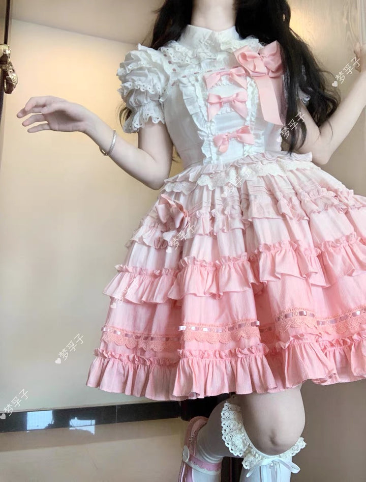 Mengfuzi~Little Milkfoo~Vintage Lolita Gradient Dress XS pink JSK (free side clip ) 