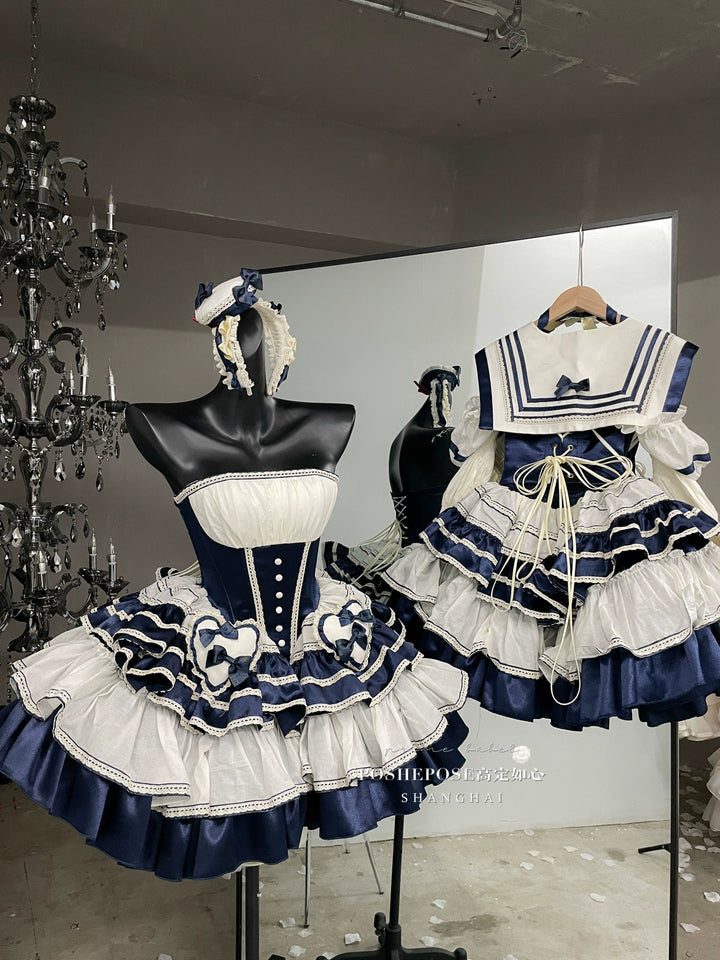 POSHEPOSE~Girl's Shore~High-End Sailor Lolita Dress Set   