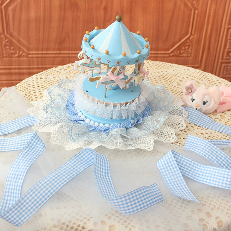 Deer Girl~Handmade Lolita Mini Top Hat Carousel Circus Lace Hat Blue  