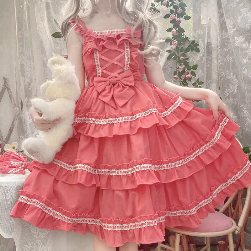 Sugar Girl~Sweet Lolita JSK Dress Summer Straps Dress Free size Rose red long JSK 