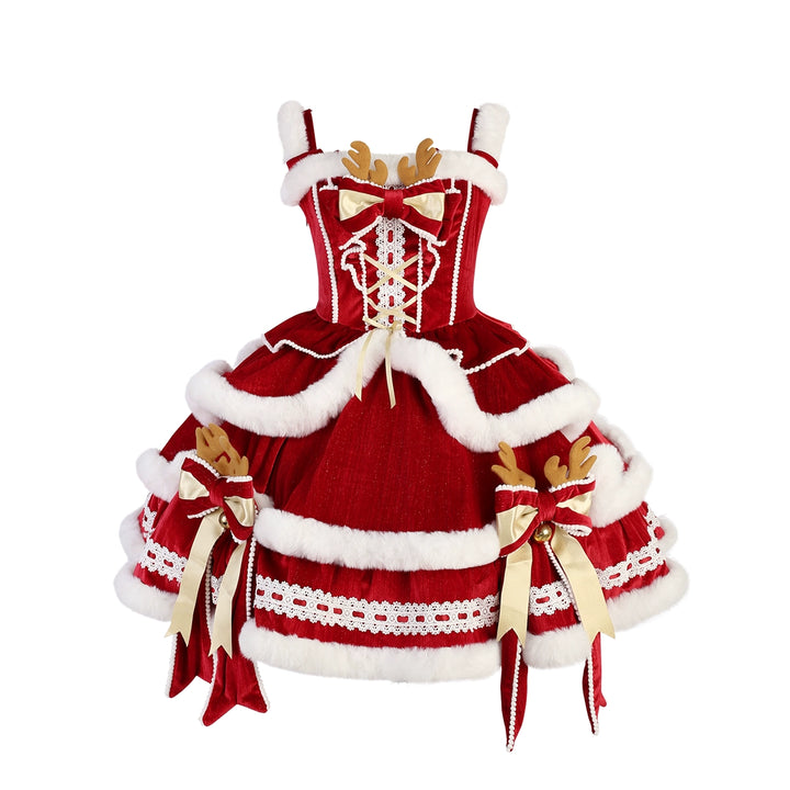 Matutu~Sweet Lolita JSK Suit Christmas Lolita Cape and Dress Dress only S 