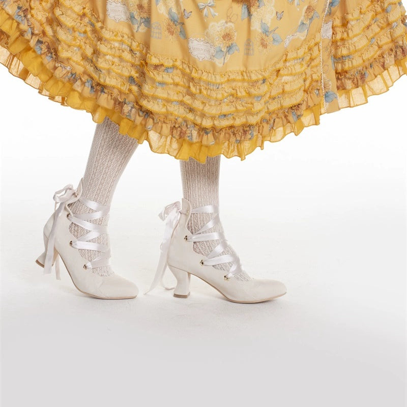 MR.Qiutian - Forbidden Dance - Elegant Lolita Velvet Shoes, Adjustable Lace-Up Straps