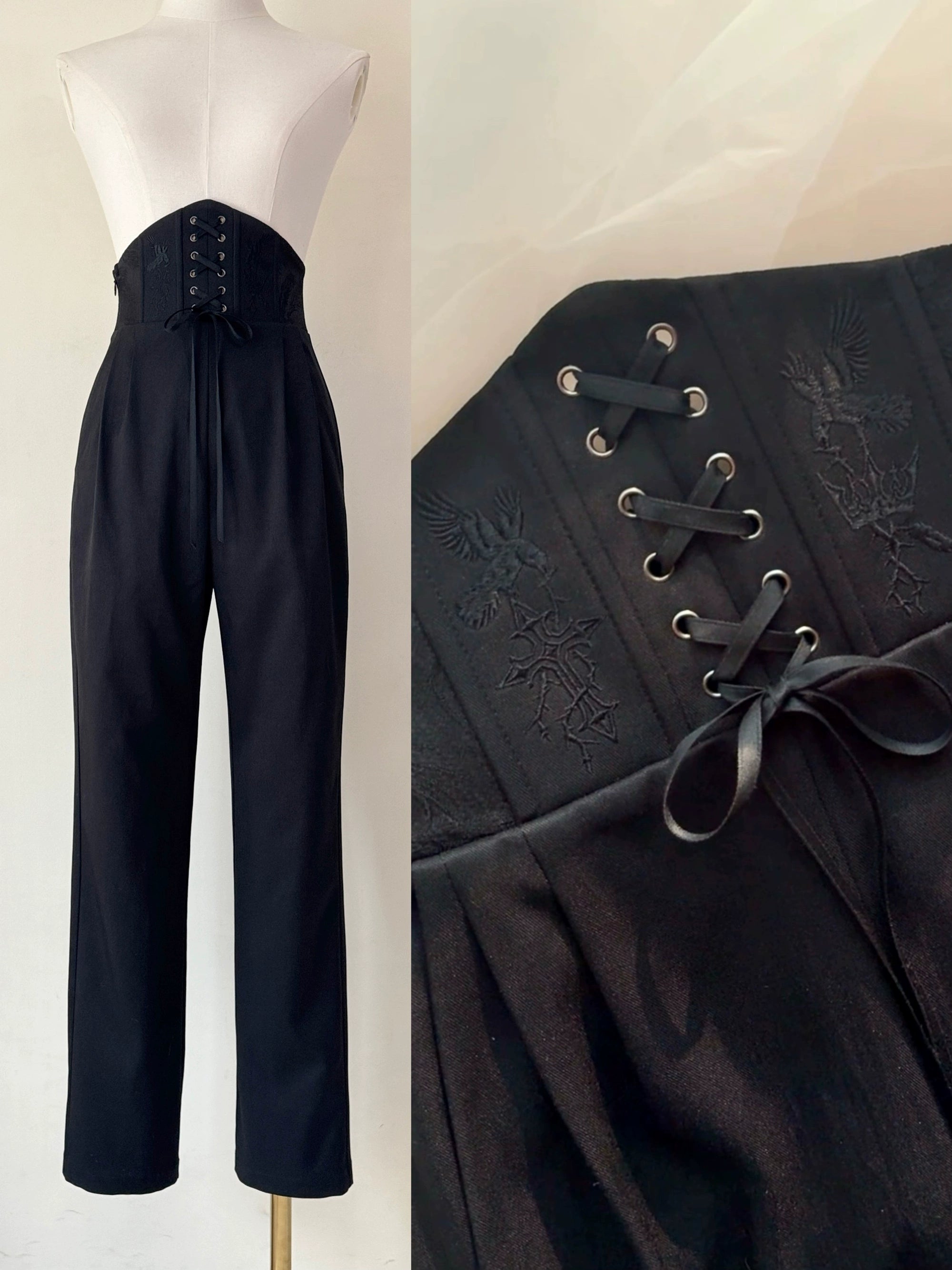 Silent Mars - Raven Crown - Gothic Lolita Suit Shirt Military Coat Skirt and Pants High-waisted Pants Only S