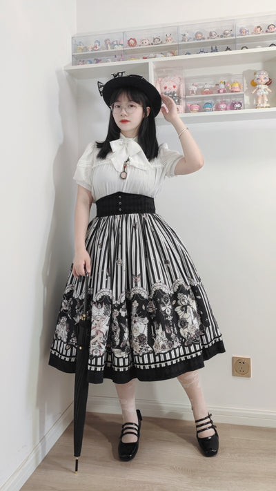 (Buyforme)Little Bear~Gothic Lolita Black and White Striped JSK Set   