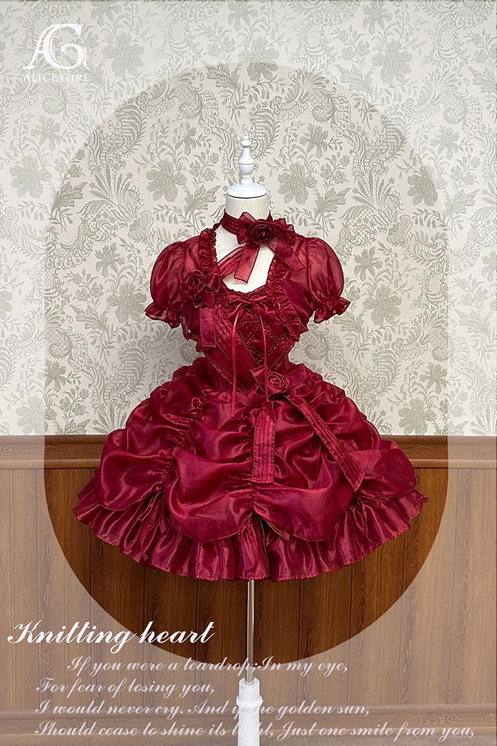 Alice Girl~Knitting Heart~Lolita Jumper Dress Luxury Ballet Full dress XL burgundy 